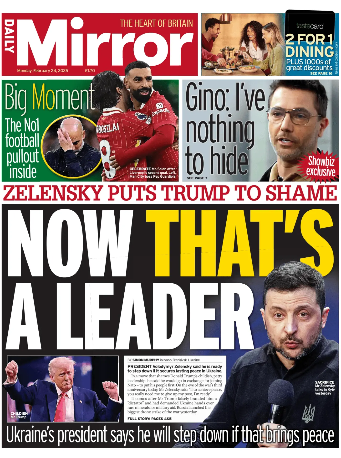 Prima-pagina-Daily Mirror-edizione-di-oggi-24-02-2025